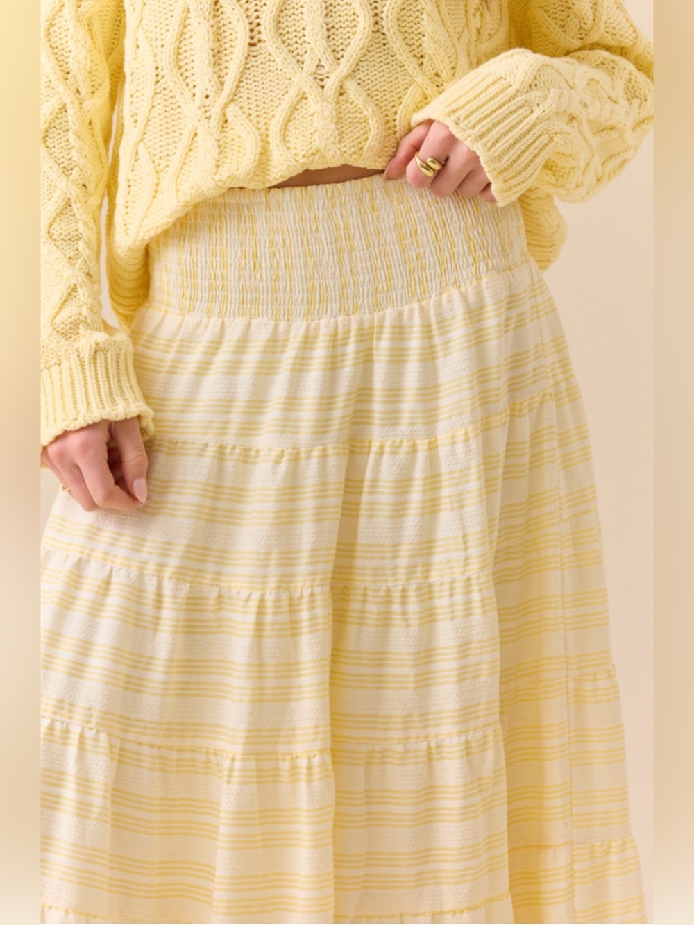 Altar’d State Yellow Ivory Striped Textured Maxi Skirt - Picture 2 of 5
